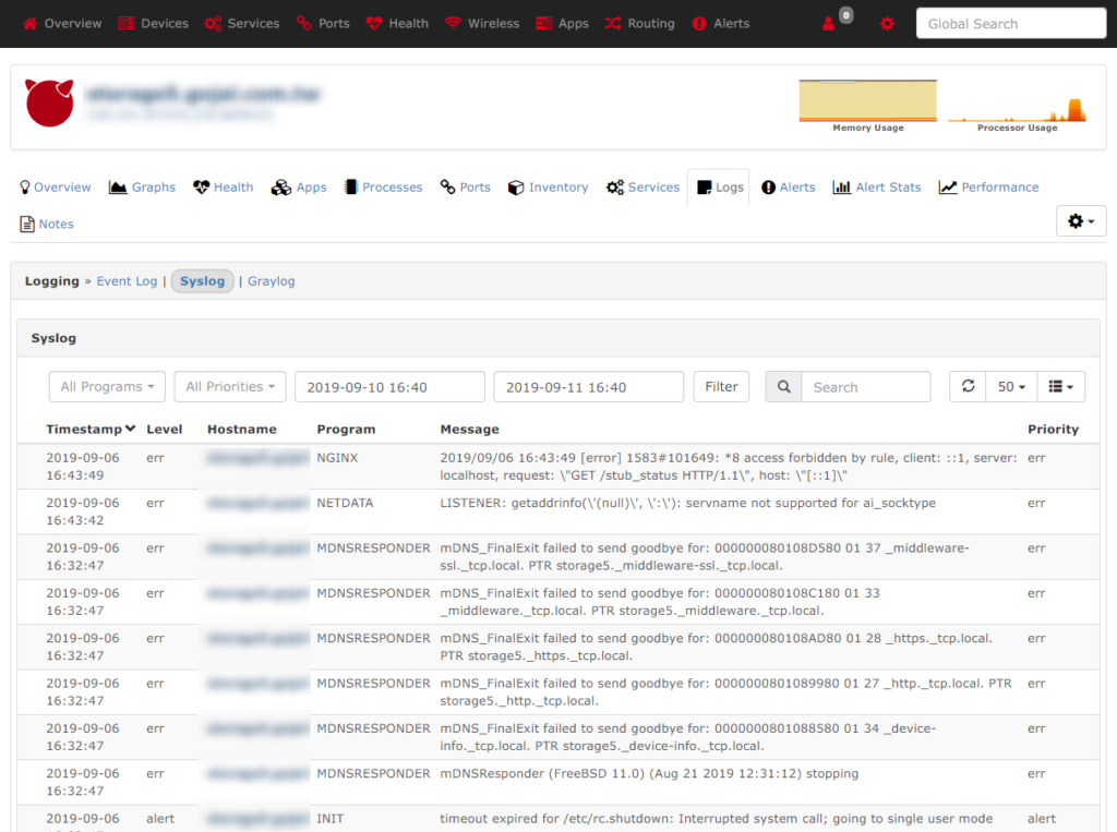 裝置收取 Syslog