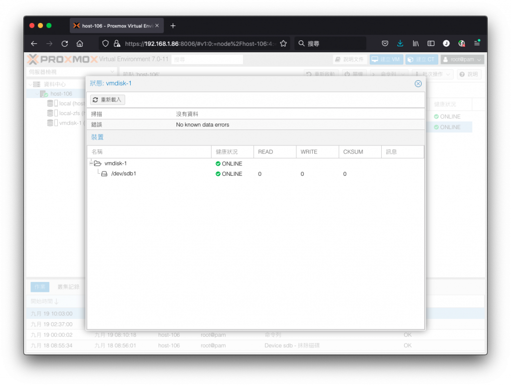 檢視 vmdisk-1 儲存集區細節