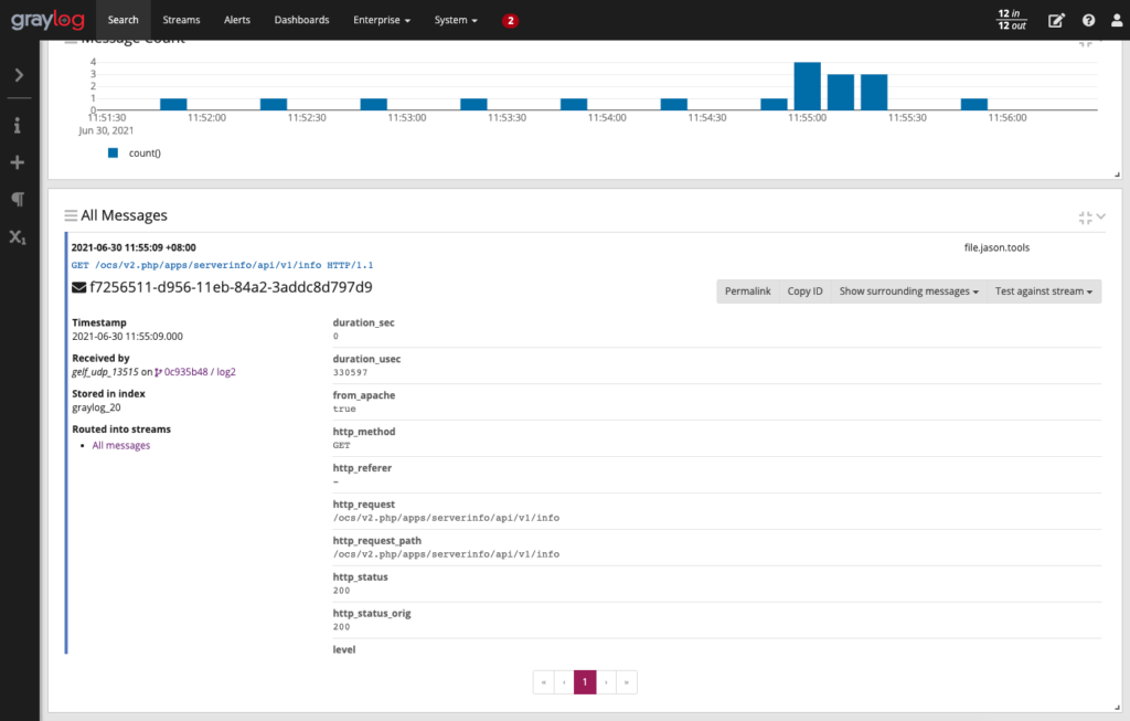 Graylog 收取 Apache Web 伺服器記錄欄位一
