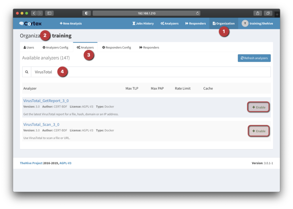 準備啟用 VirusTotal 分析器