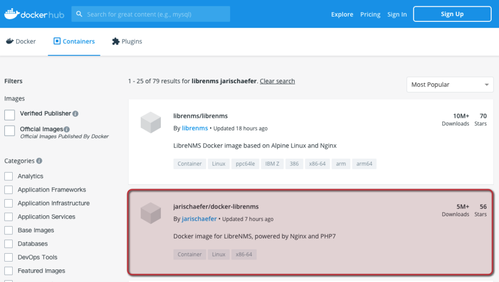 Docker Hub 上的兩種 LibreNMS Docker Image
