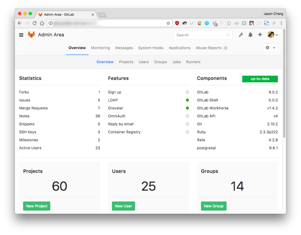 GitLab 9.x 管理介面