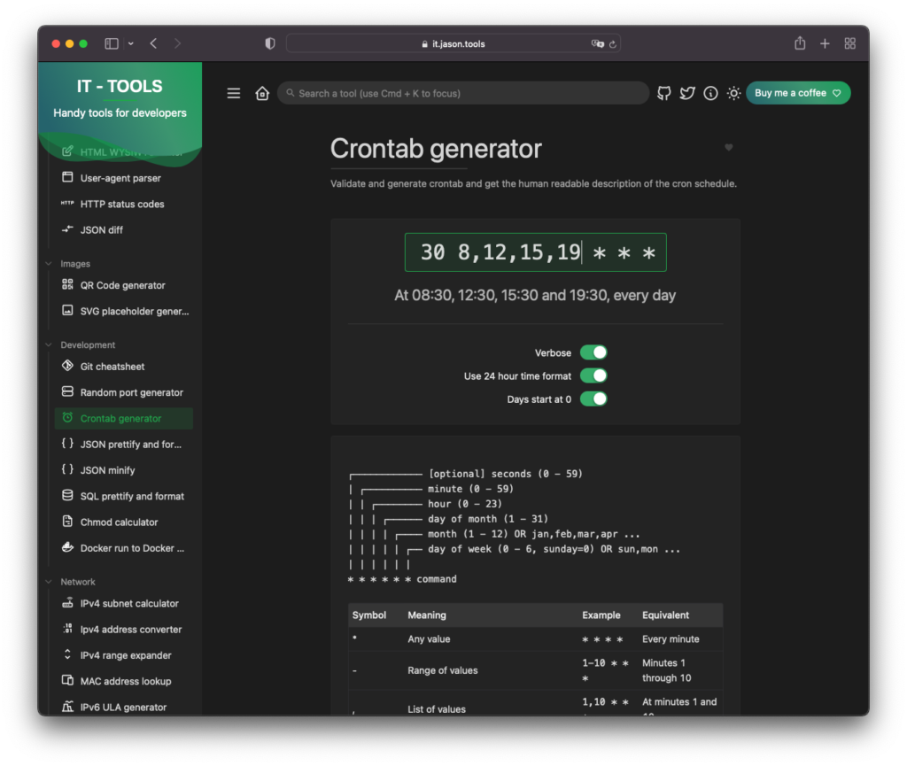工具五：Crontab 排程語法產生器 (我相信如果沒有工具幫忙，設定完後下次打開又忘了)
