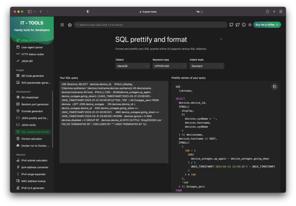 工具七：SQL 格式化與可讀性產生器 (複雜的 SQL 語法若不排好再看，很可能產生誤刪資料的悲劇)