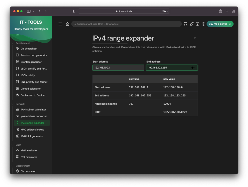 工具八：IPv4 範圍自動計算器 (提供起迄 IP 自動算出適合的相關數值)