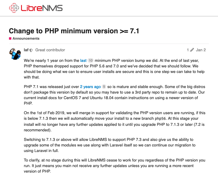 LibreNMS 更新 PHP 7.2 問題與解決方法