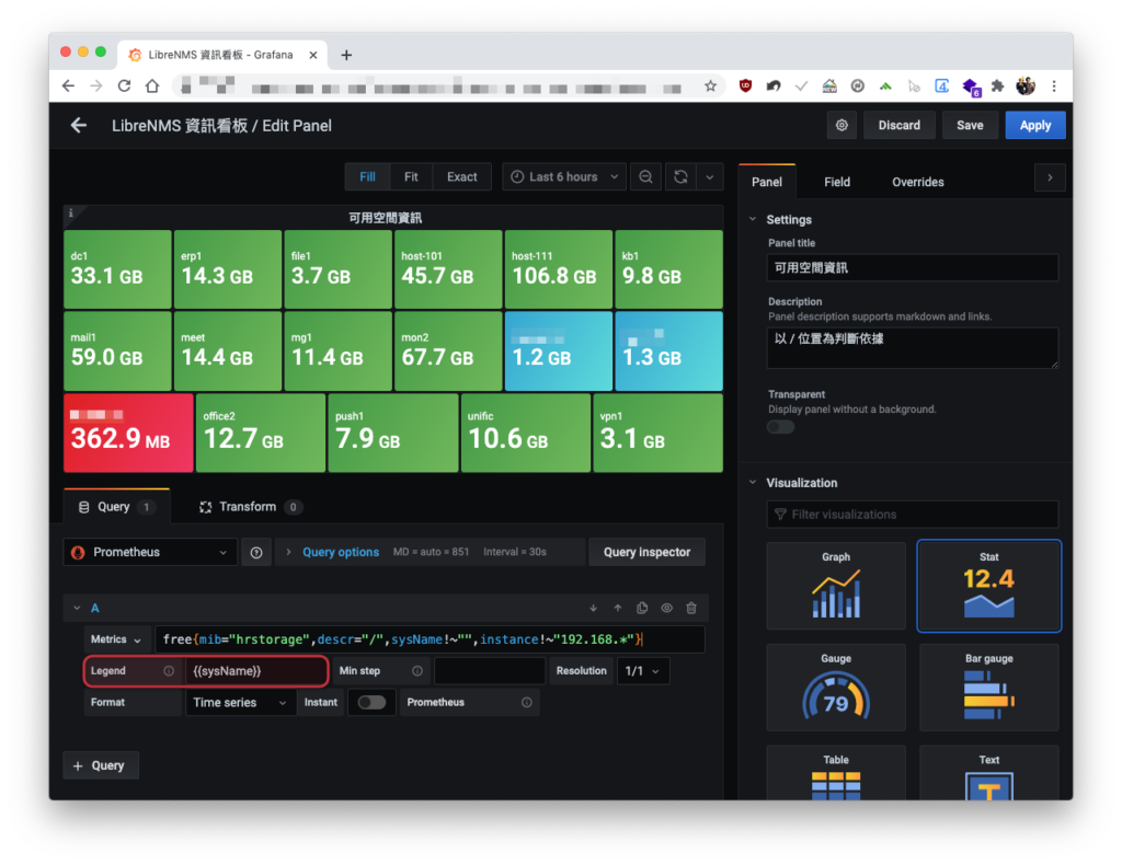 將 sysName 用於 Grafana 圖表顯示