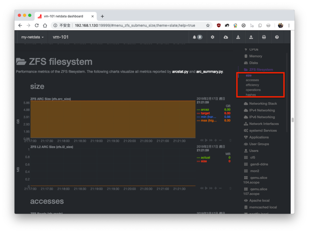 觀看節點 ZFS 圖表