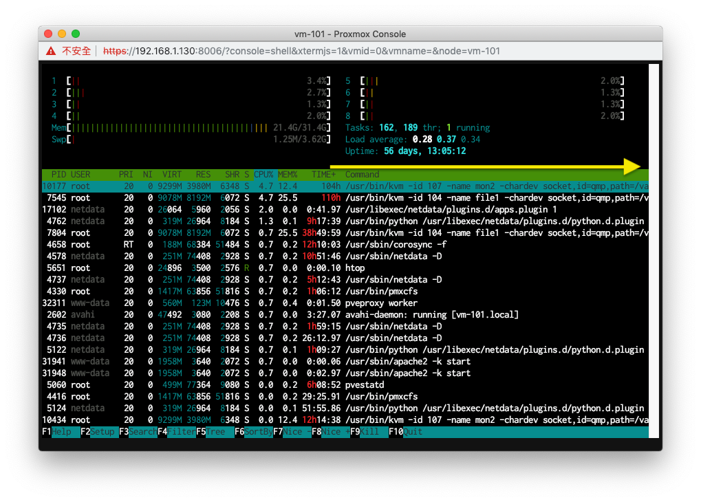 以 htop 查看 KVM 程序參數