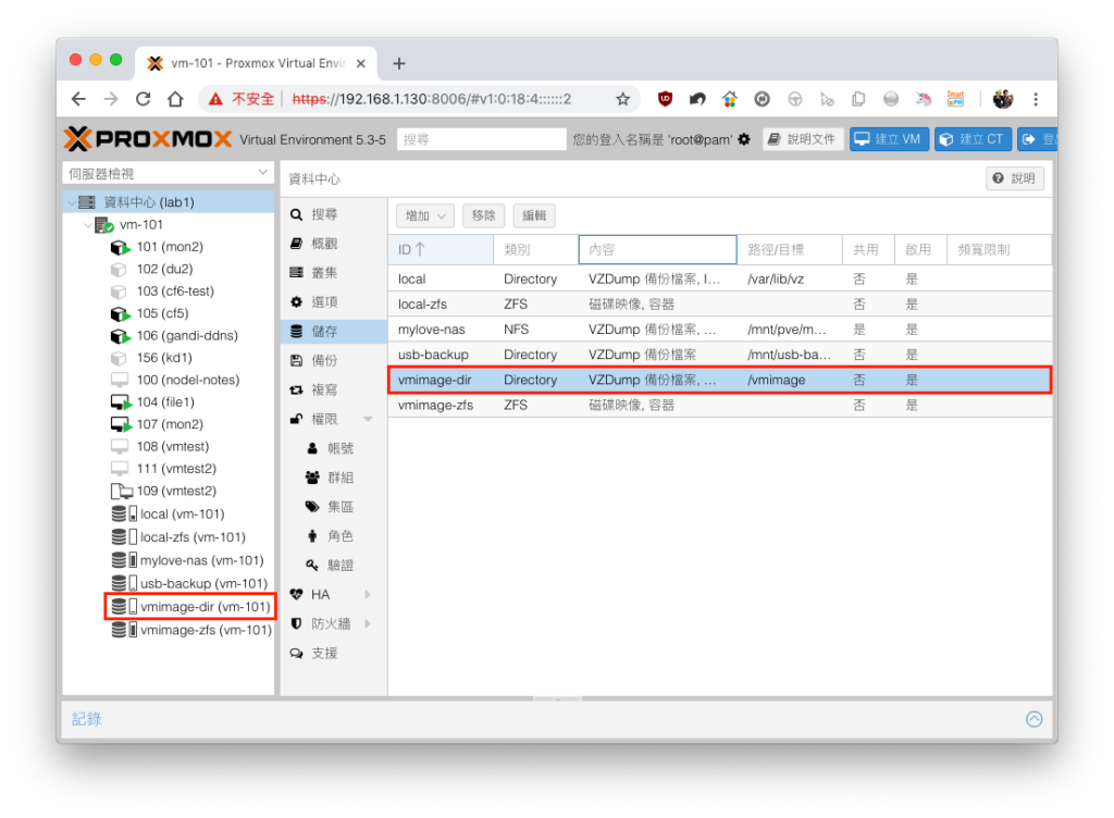對應 ZFS Directory 建立完成